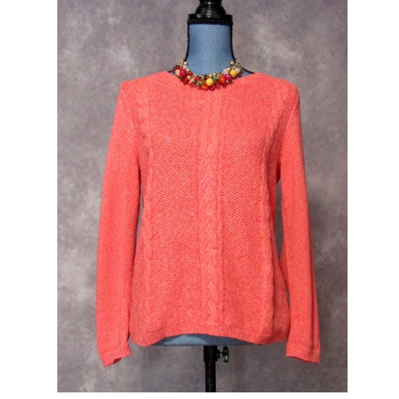 Talbots Sweaters - Talbots Petites Pink & Orange Cable Knit Sweater
